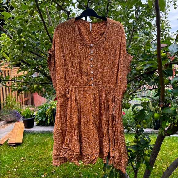 FREE PEOPLE One Fine Day Mini Dress, Milk Chocolate Combo Floral - Sz L - Picture 3 of 16